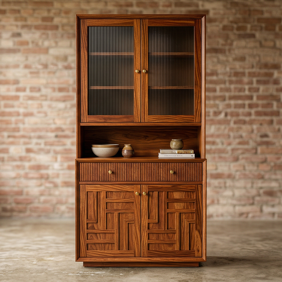 George Classic Kitchen Cabinet with Glass (Honey Finish)