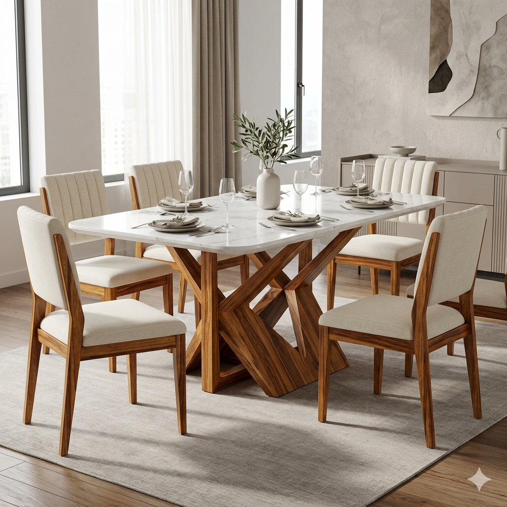 Alina Solid Sheesham Wood 6 Seater Dining Table Set