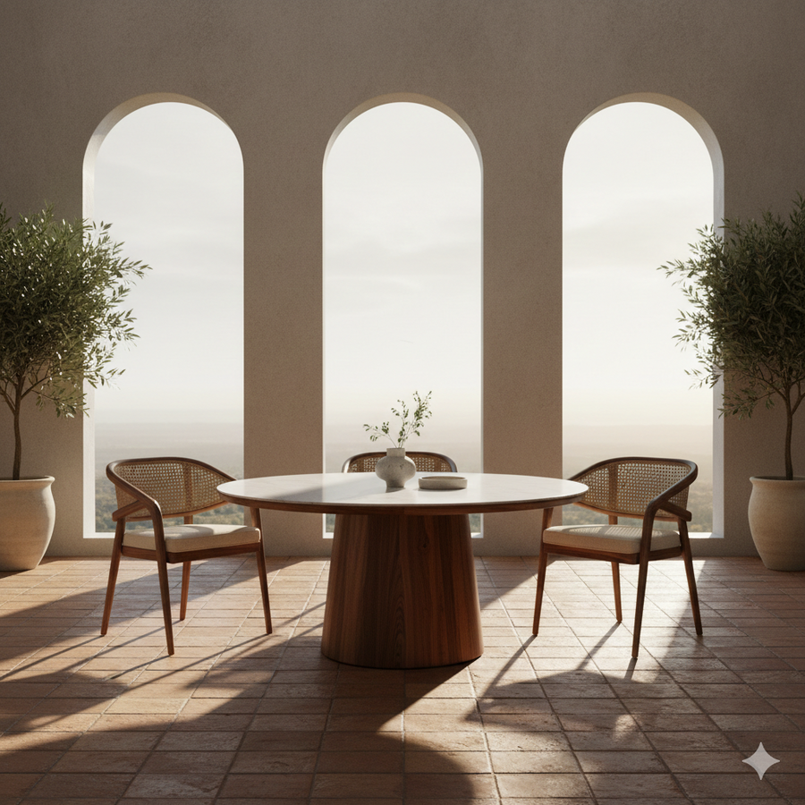 Mary Round Solid Sheesham Wood Dining Table Set | Roud 4 Seater Dining Table Set