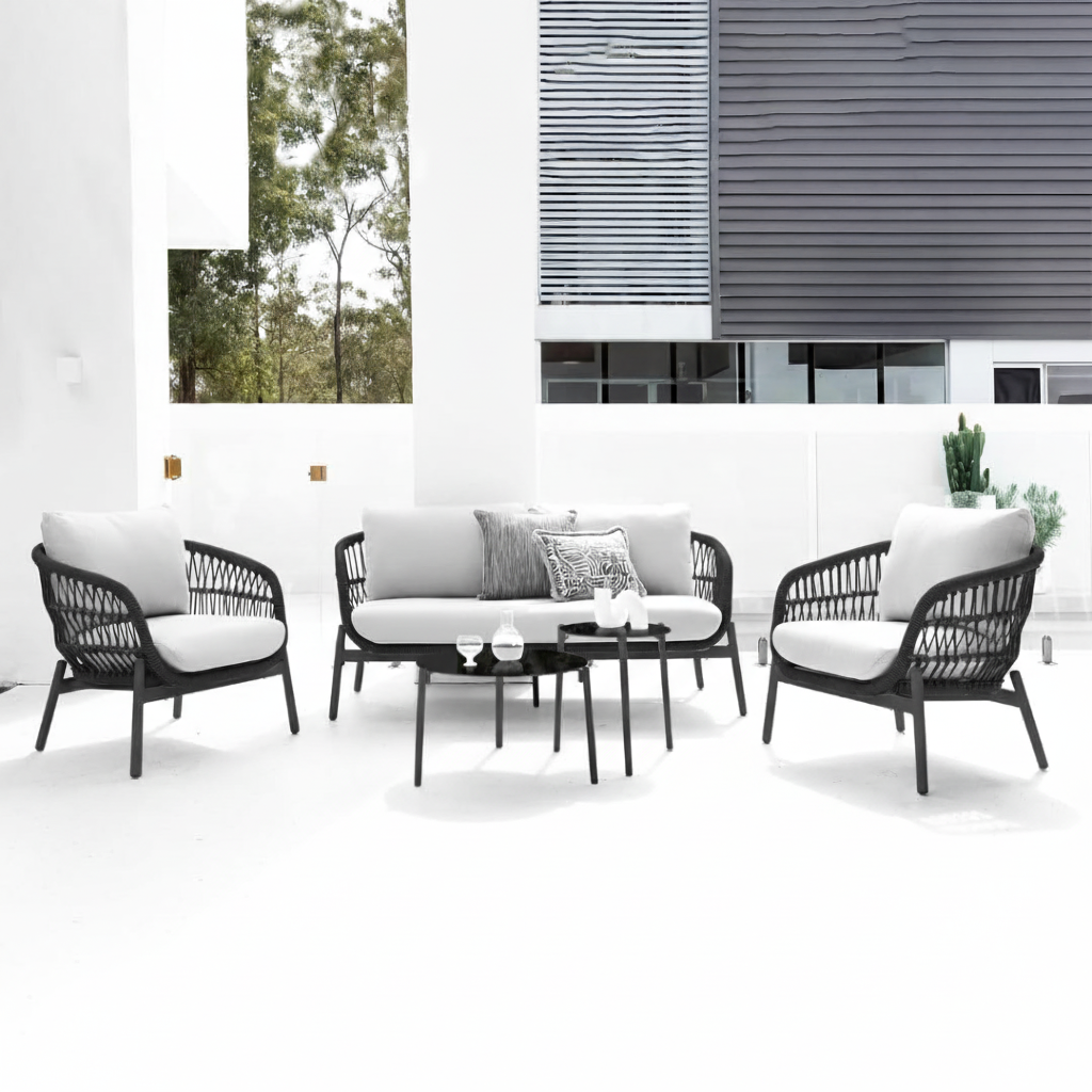 Seibi Outdoor Garden Balcony Sofa Set 2 Seater , 2 Single Seater 2 Center Table Set Braided and Rope