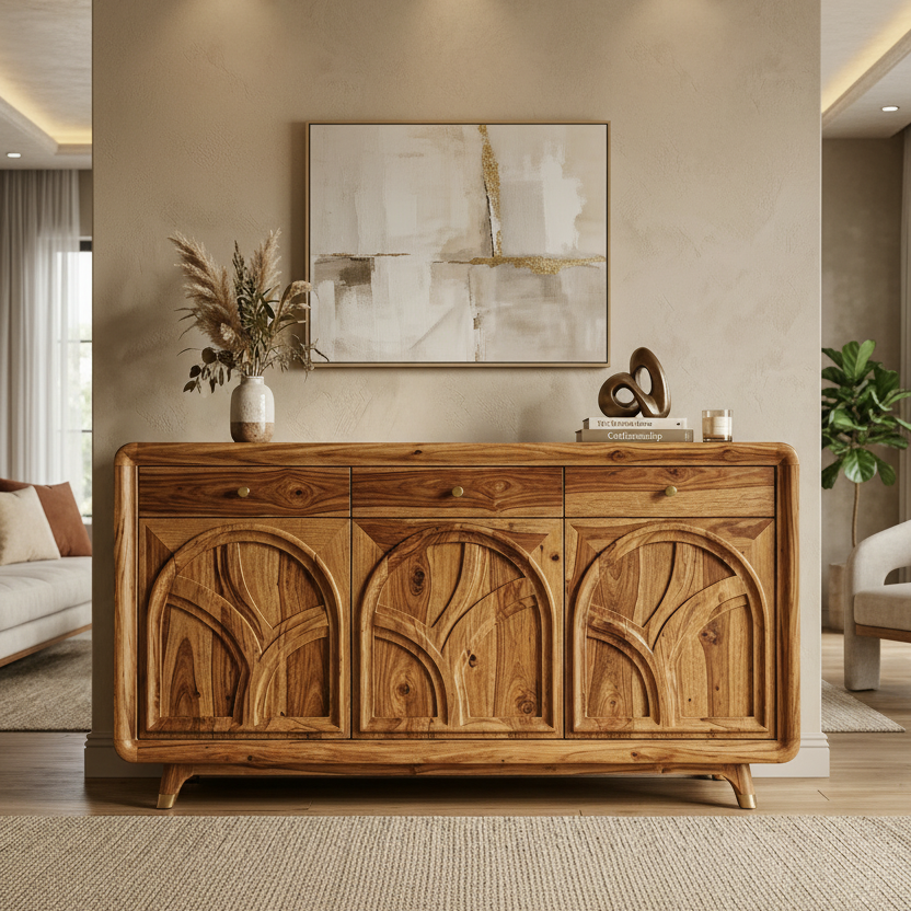 Rangi Sheesham Wood Cabinet and Sideboard (Honey Finish)