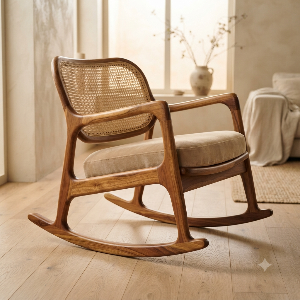 Kyoto-Scandi Serenity Rocker | Solid Wood Rocking Chair for Home