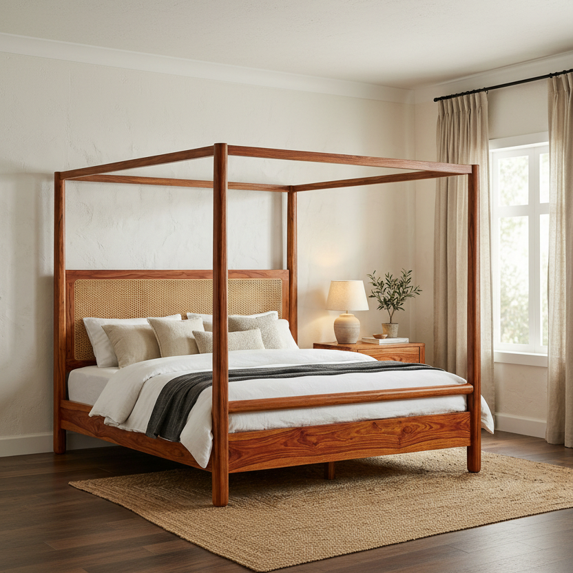 Allure Sheesham Wood Poster Bed Without Storage
