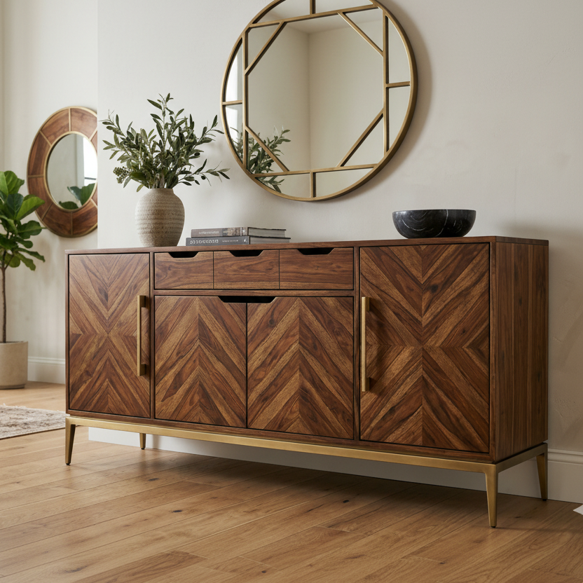 Lucy Sheesham Wood Cabinet and Sideboard (Honey Finish)