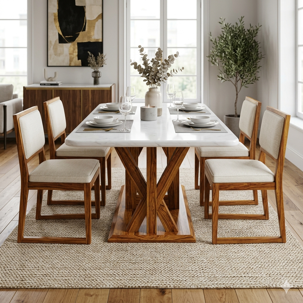 Svetlana Solid Sheesham Wood 6 Seater Dining Table Set