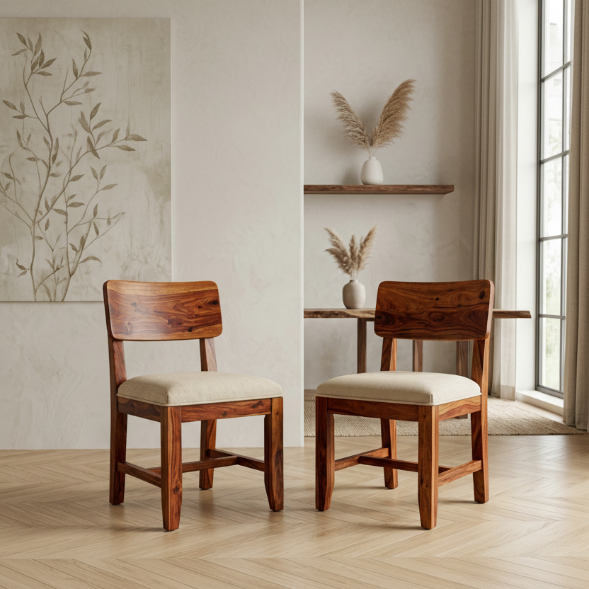 Luke Sheesham Wood Dining Chairs - Set of 2 (Honey Finish)