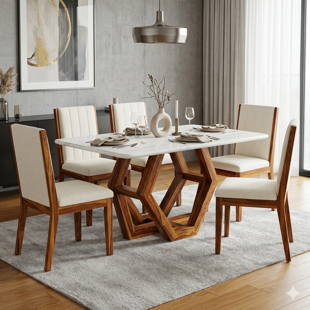 Olga Solid Sheesham Wood 6 Seater Dining Table Set
