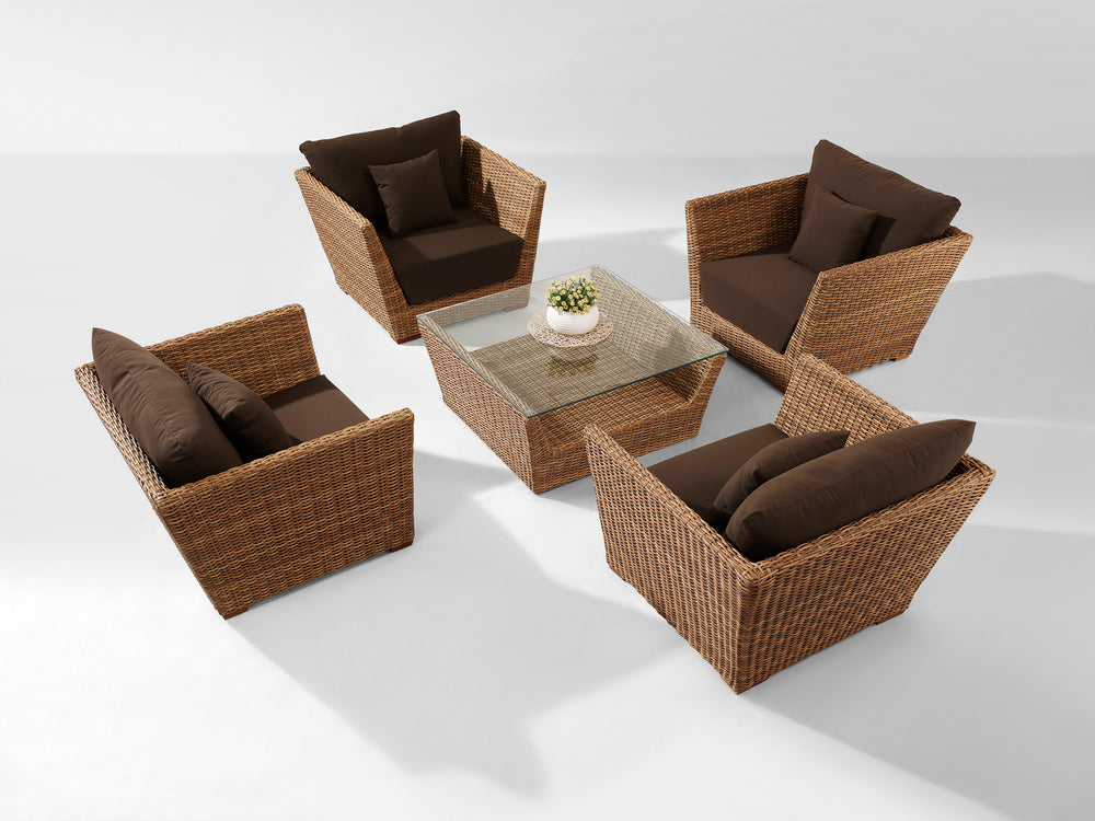 Reflin Outdoor Garden Balcony Sofa Set 2 Seater , 2 Single Seater and 1 Center Table With 1 Side Table Set (Brown + Beige)