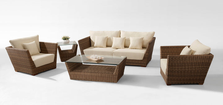 Reflin Outdoor Garden Balcony Sofa Set 2 Seater , 2 Single Seater and 1 Center Table With 1 Side Table Set (Brown + Beige)