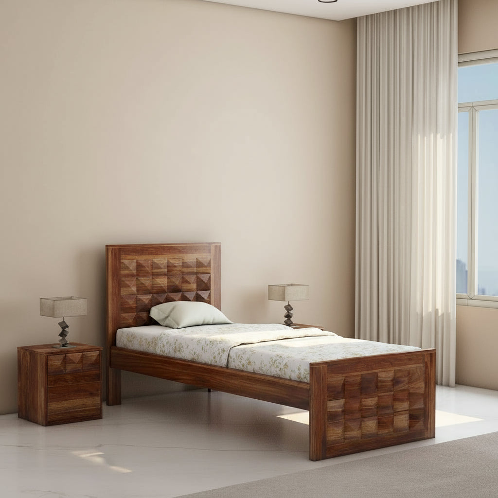 Georgina Solid Sheesham Wood Single Bed Without Storage (Natural Finish)