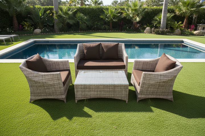 Gerardo Outdoor Sofa Set 2 Seater, 2 Single seater , 1 Center table (Seashell)
