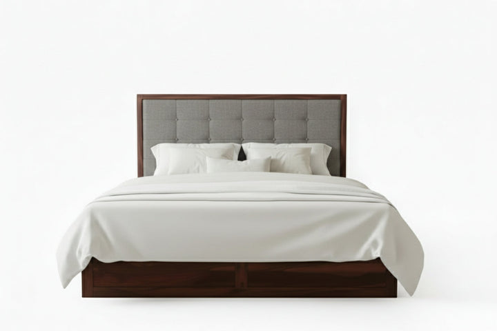 Giang Sheesham Wood Bed with Box Storage King Size - Grey