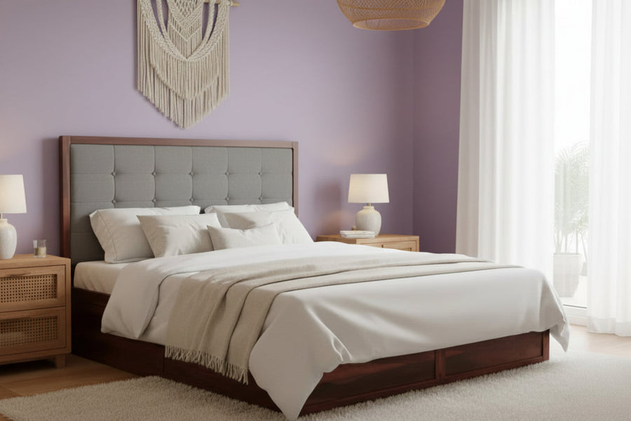 Giang Sheesham Wood Bed with Box Storage King Size - Grey