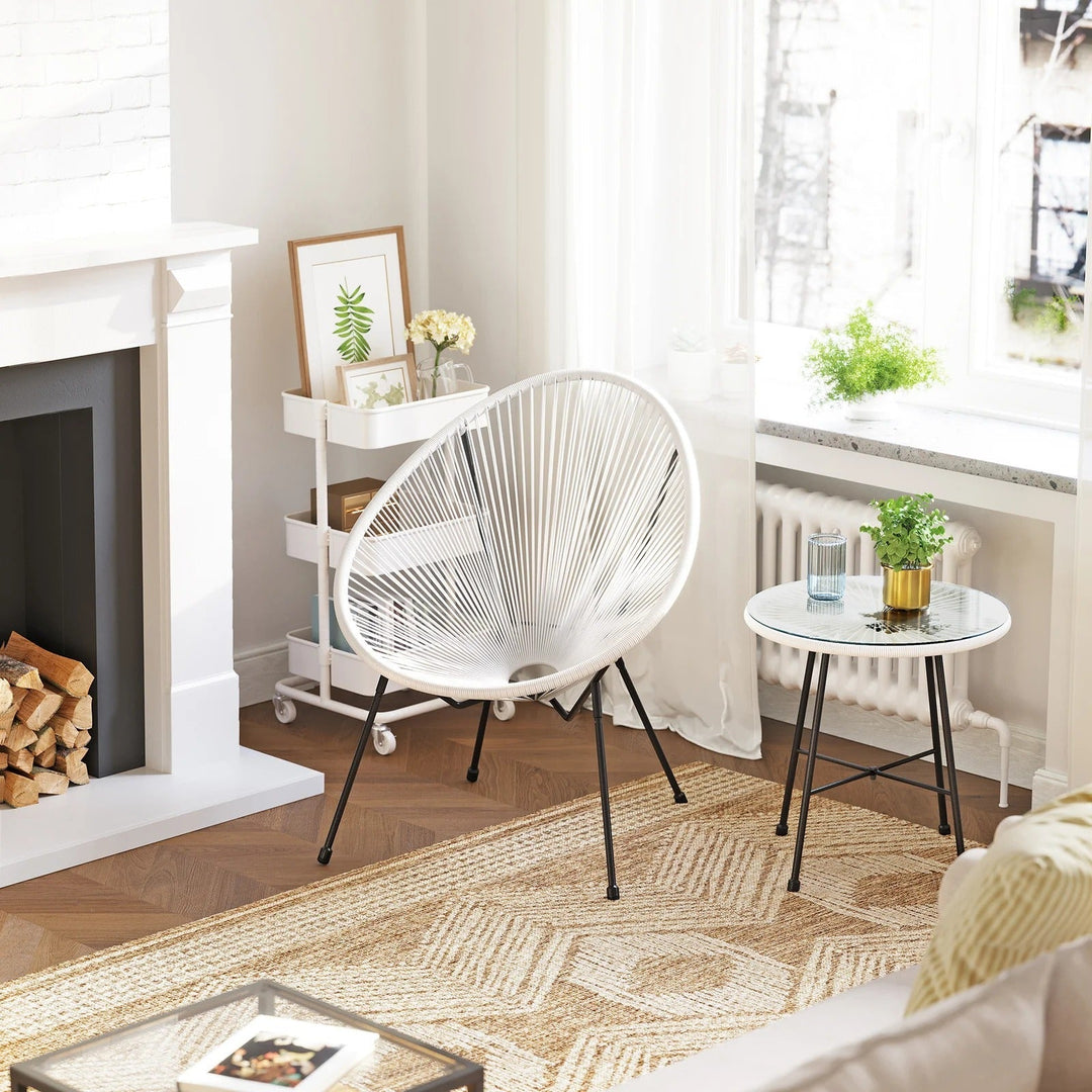 Ment Outdoor Patio Seating Set 2 Chairs and 1 Table Set (White)