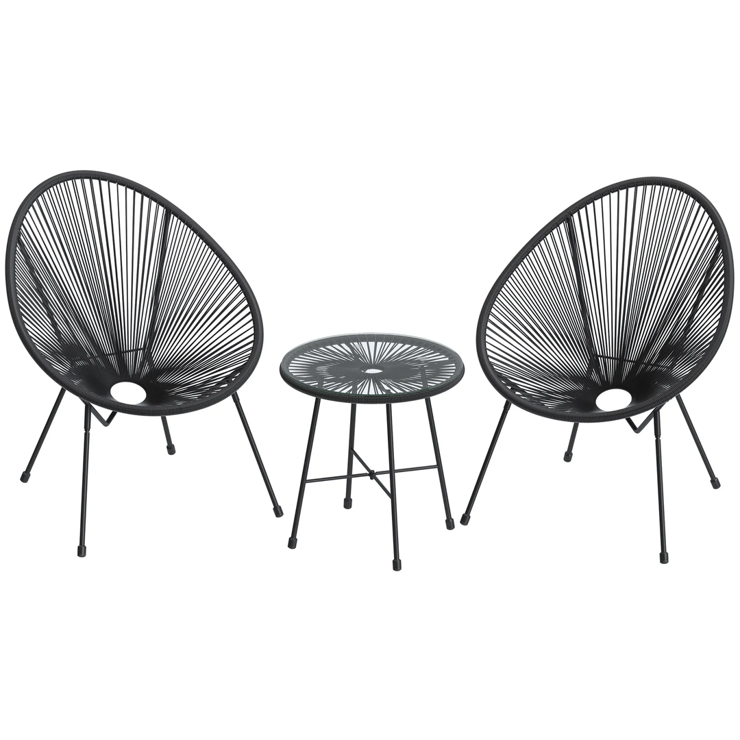Millions Outdoor Patio Seating Set 2 Chairs and 1 Table Set (Black)