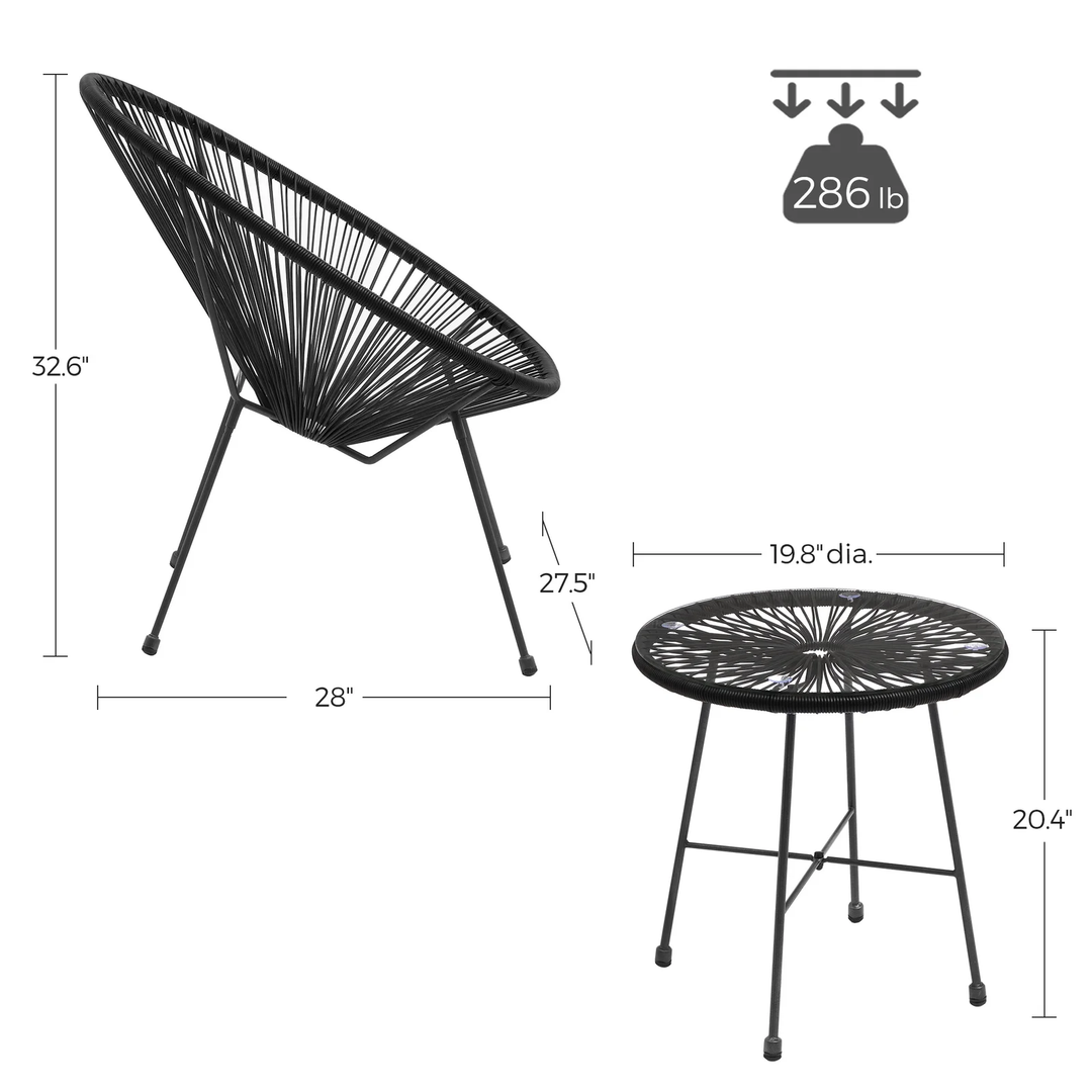Millions Outdoor Patio Seating Set 2 Chairs and 1 Table Set (Black)