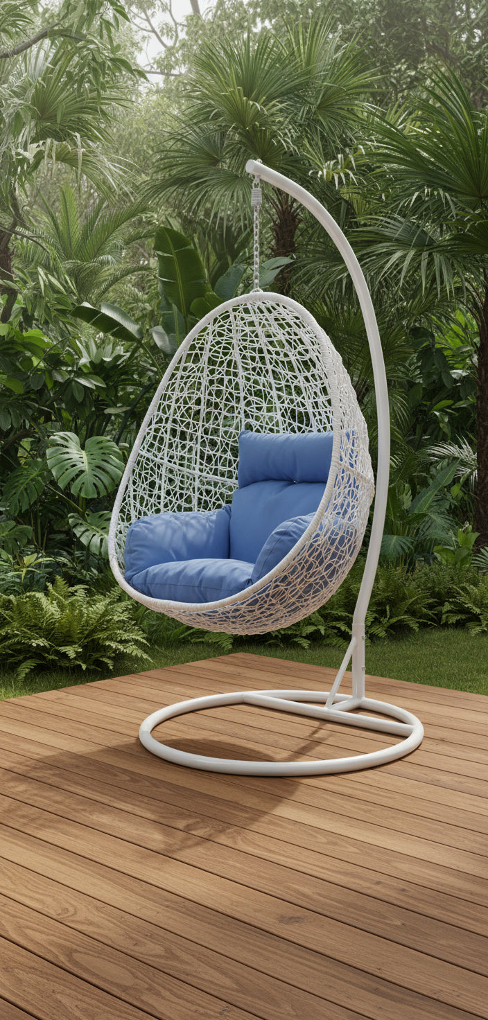 Giulietta Single Seater Hanging Swing With Stand For Balcony , Garden Swing (White)