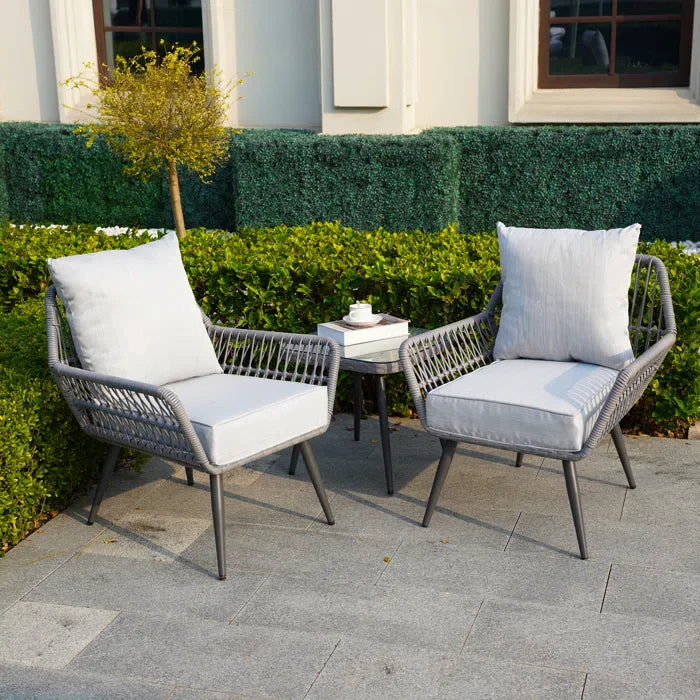 Zelda Outdoor Patio Seating Set 2 Chairs and 1 Table Set (Grey)
