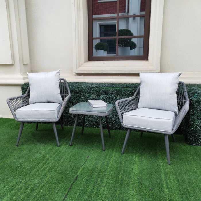 Zelda Outdoor Patio Seating Set 2 Chairs and 1 Table Set (Grey)