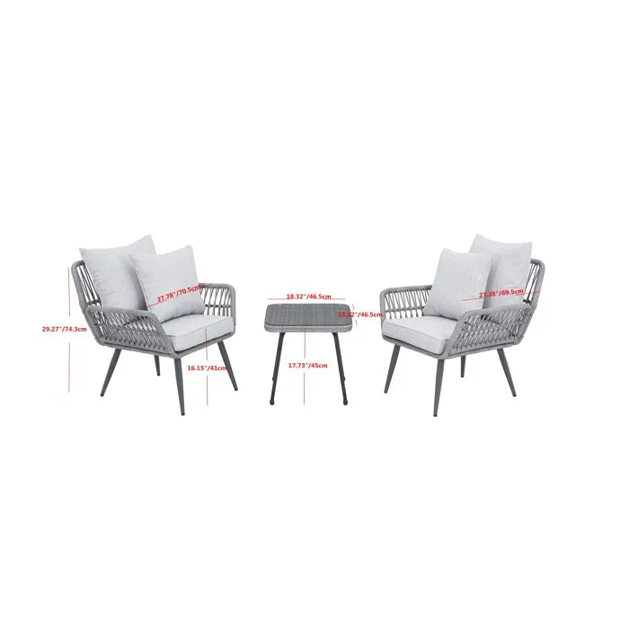 Zelda Outdoor Patio Seating Set 2 Chairs and 1 Table Set (Grey)