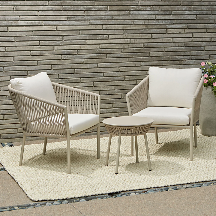 Kalpa Outdoor Patio Seating Set 2 Chairs and 1 Table Set (Beige) Braided & Rope