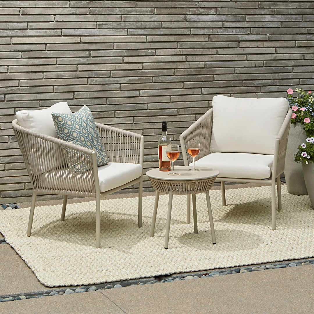Kalpa Outdoor Patio Seating Set 2 Chairs and 1 Table Set (Beige) Braided & Rope - Coffee Table Sets