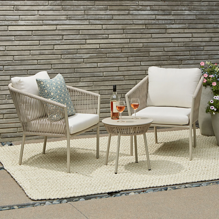 Kalpa Outdoor Patio Seating Set 2 Chairs and 1 Table Set (Beige) Braided & Rope - Coffee Table Sets
