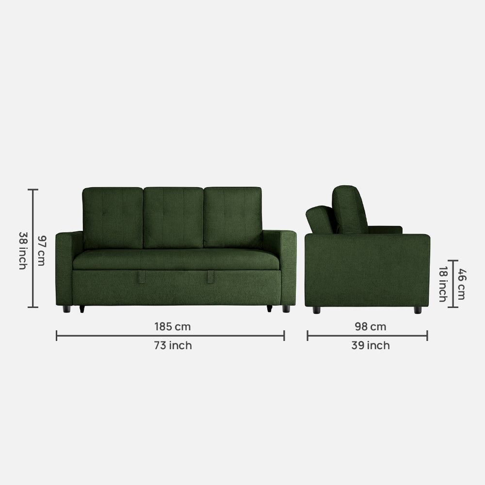 Yeremey Sap Green Fabric Sofa cum Bed