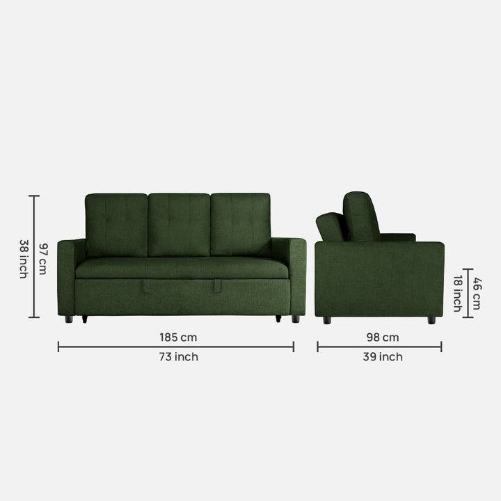 Yeremey Sap Green Fabric Sofa cum Bed