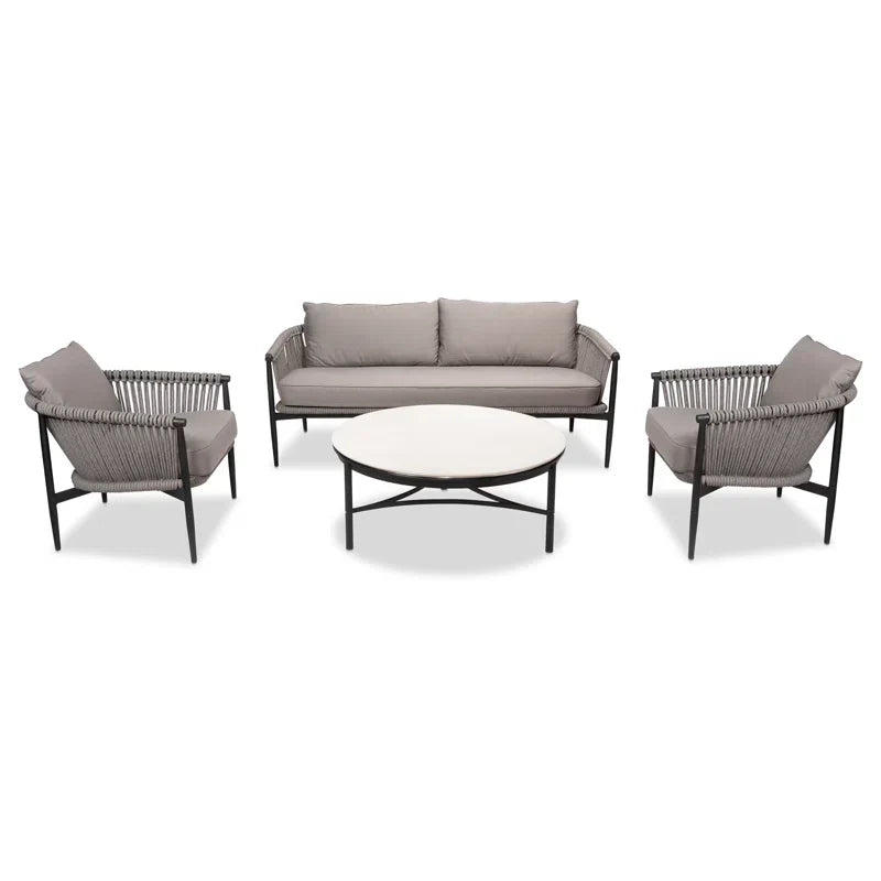 Ossani Outdoor Sofa Set 2 Seater, 2 Single seater and 1 Center Table (Grey) Braided & Rope