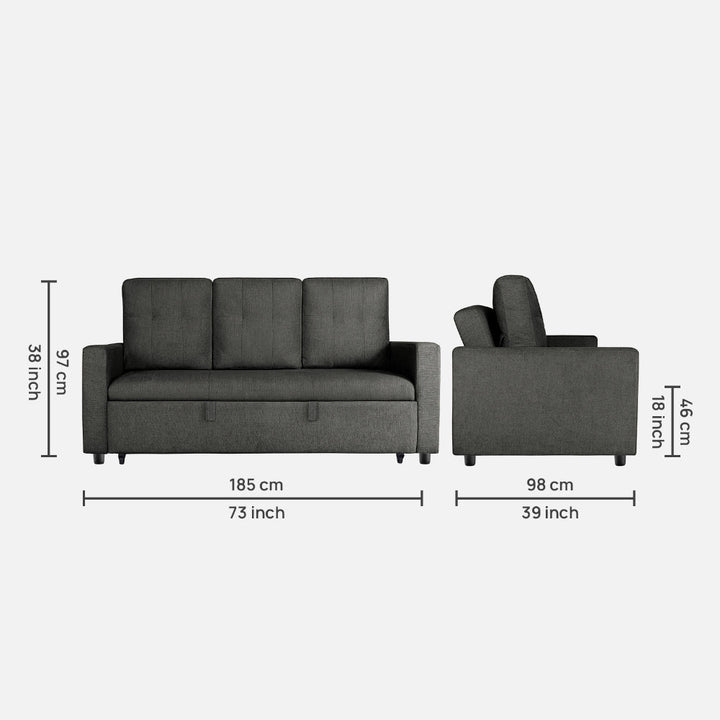 Yeremey Graphite Grey Fabric Sofa cum Bed