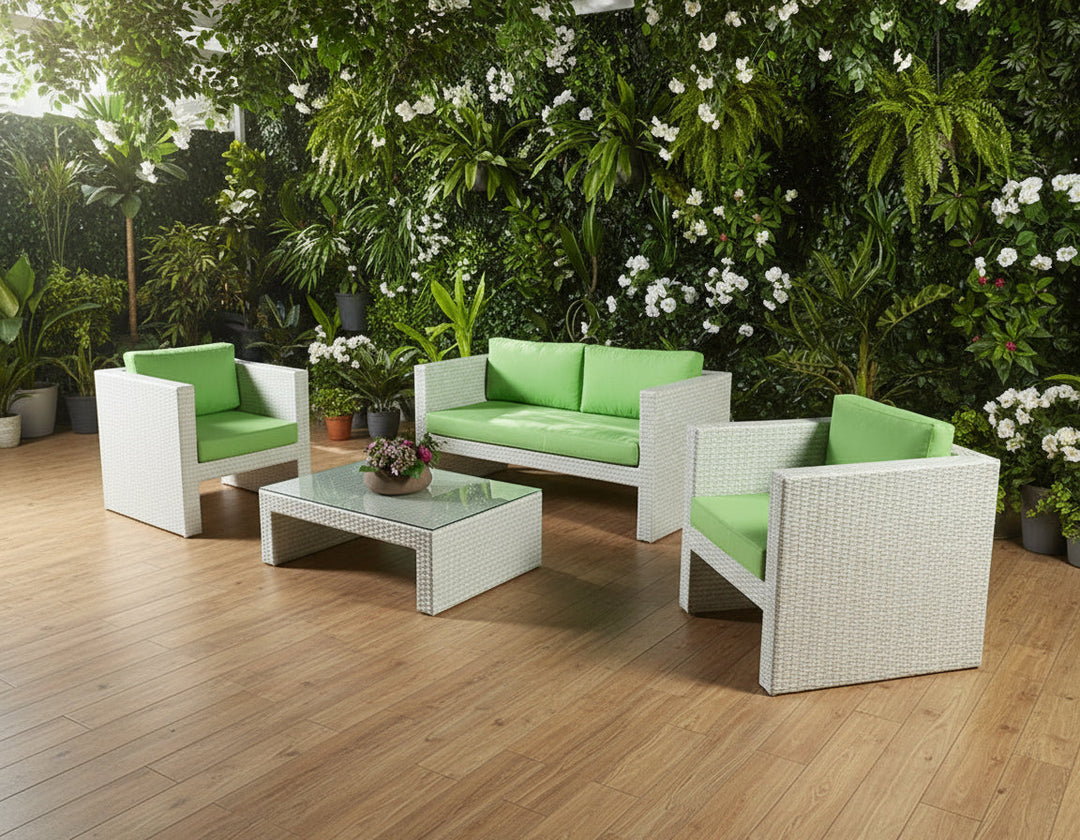 Gucci Outdoor Patio Sofa Set 4 Chairs and 1 Center Table (Off White)