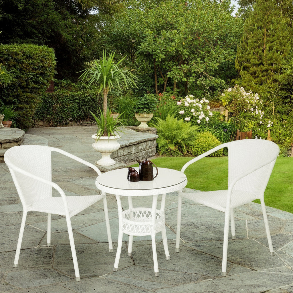 Gus Outdoor Patio Seating Set 2 Chairs and 1 Table Set (White)