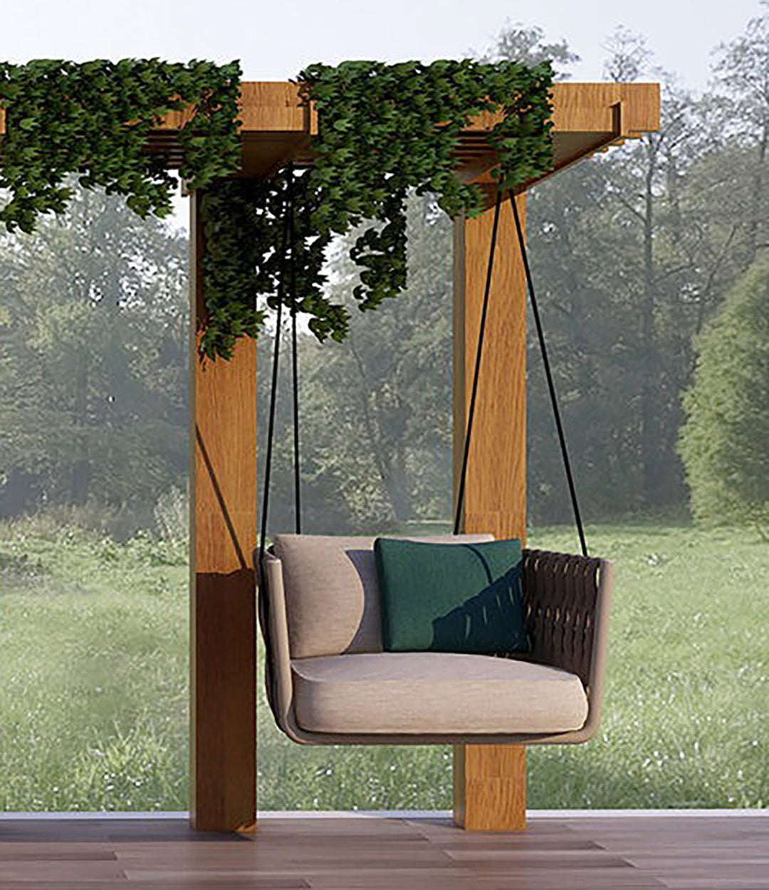 Zenzi Single Seater Hanging Swing Without Stand For Balcony , Garden Swing (Beige) Braided & Rope