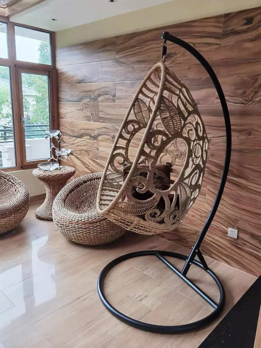 Gibson Single Seater Hanging Swing With Stand For Balcony , Garden (Tan)