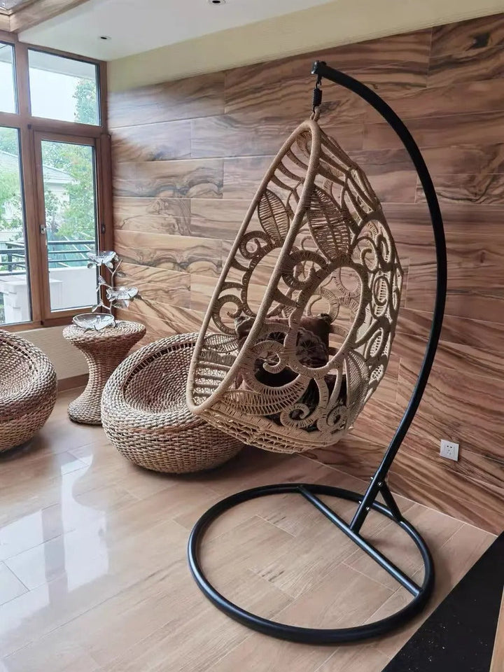 Gibson Single Seater Hanging Swing With Stand For Balcony , Garden (Tan)