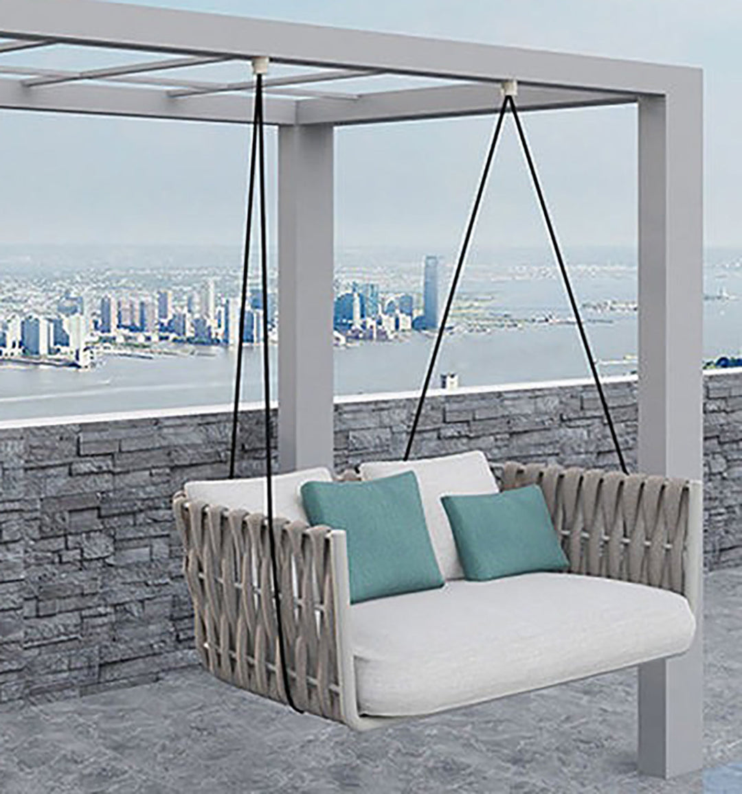Reto Double Seater Hanging Swing Without Stand For Balcony , Garden Swing (Grey) Braided & Rope