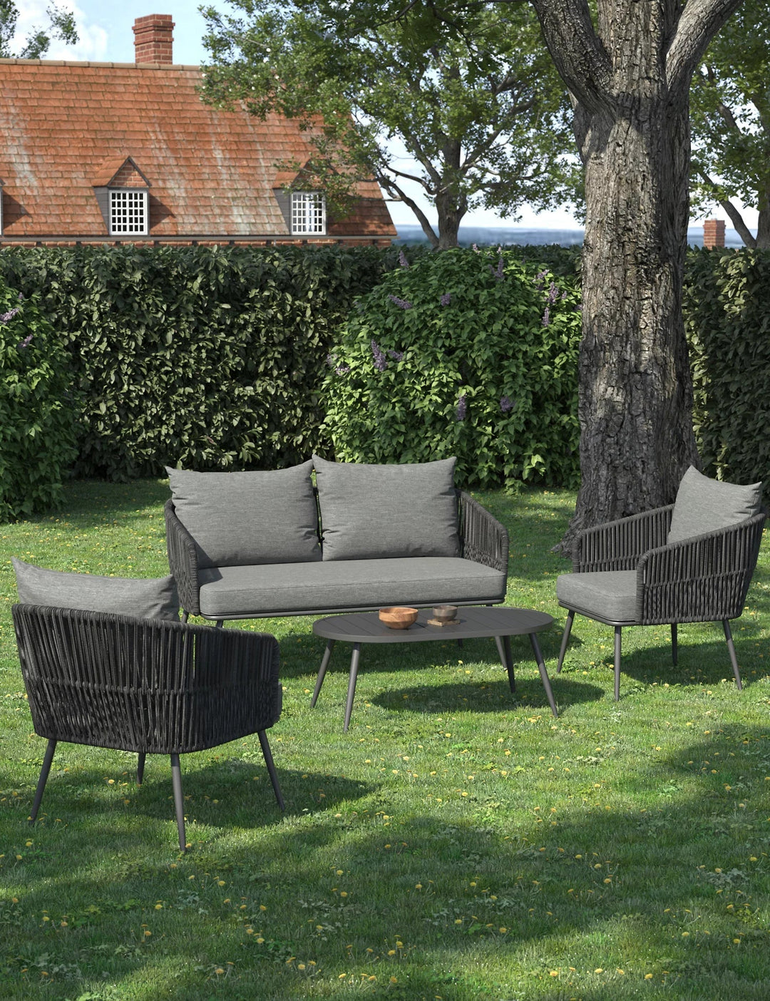Beitelg Outdoor Sofa Set 2 Seater, 2 Single seater and 1 Center Table (Grey) Braided & Rope