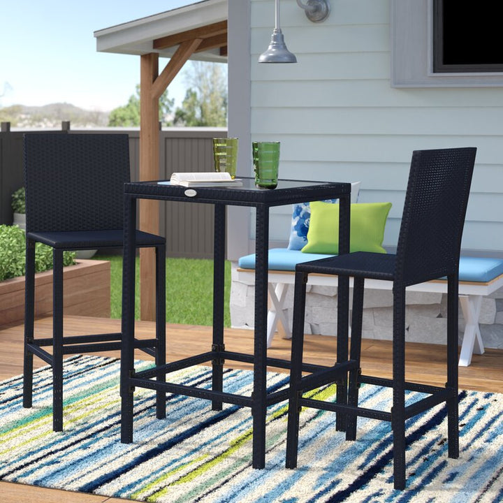Cantu Outdoor Patio Bar Sets 2 Chairs and 1 Table (Black)