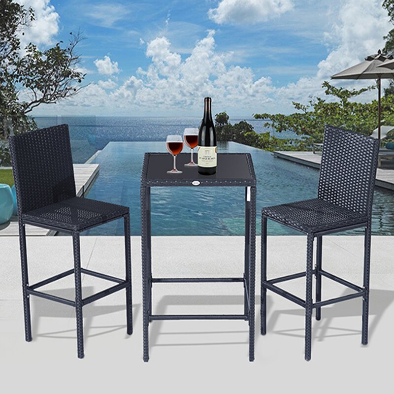 Cantu Outdoor Patio Bar Sets 2 Chairs and 1 Table (Black)