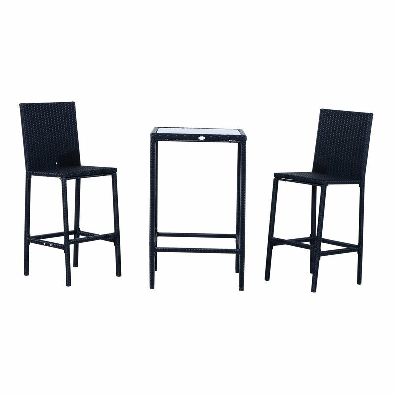 Cantu Outdoor Patio Bar Sets 2 Chairs and 1 Table (Black)