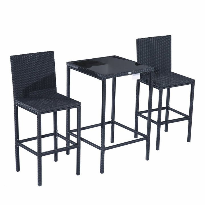 Cantu Outdoor Patio Bar Sets 2 Chairs and 1 Table (Black)