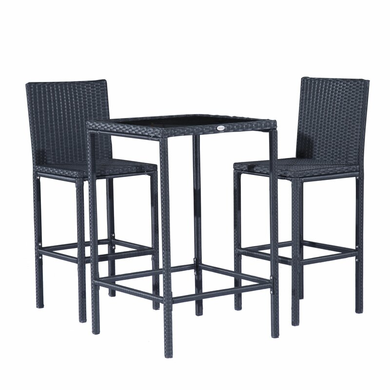 Cantu Outdoor Patio Bar Sets 2 Chairs and 1 Table (Black)