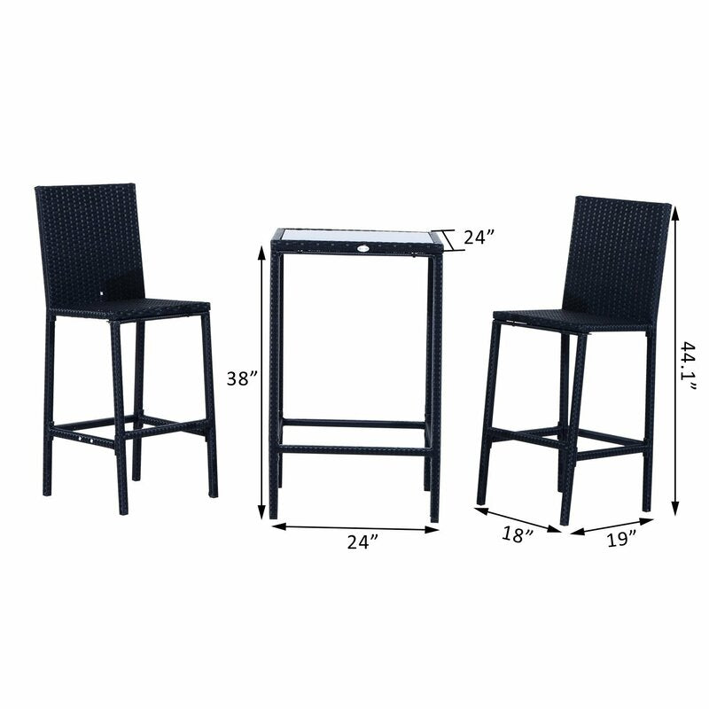 Cantu Outdoor Patio Bar Sets 2 Chairs and 1 Table (Black)