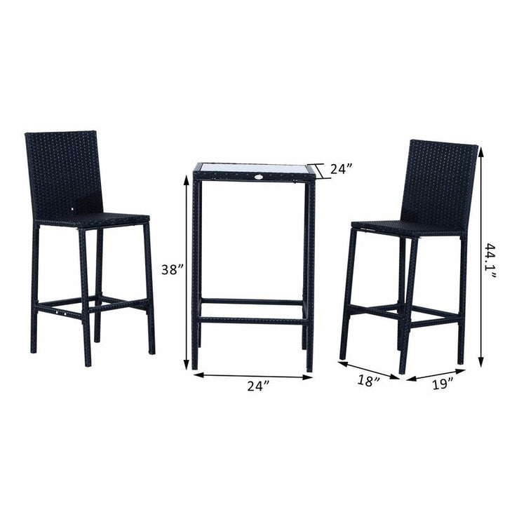 Cantu Outdoor Patio Bar Sets 2 Chairs and 1 Table (Black)