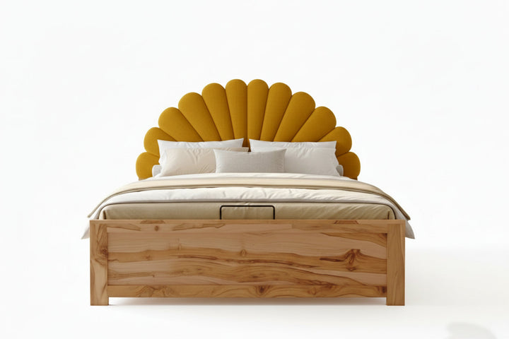 Hao Real Teak wood Hydraulic Bed King Size - Mustard Yellow