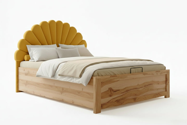 Hao Real Teak wood Hydraulic Bed King Size - Mustard Yellow
