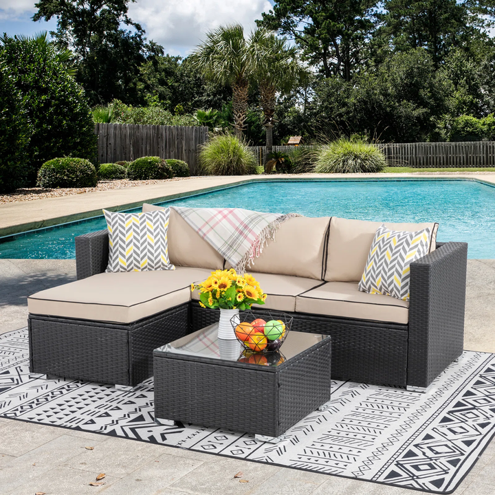 Ment Outdoor Sofa Set 4 Seater and 1 Center Table Set (Black)
