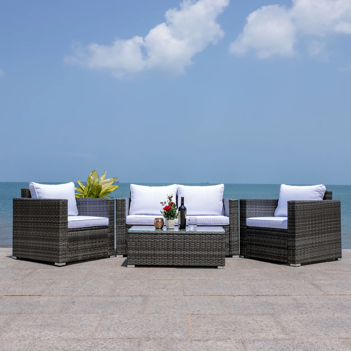 Power Outdoor Sofa Set 2 Seater , 2 Single seater and 1 Center Table Set (White)