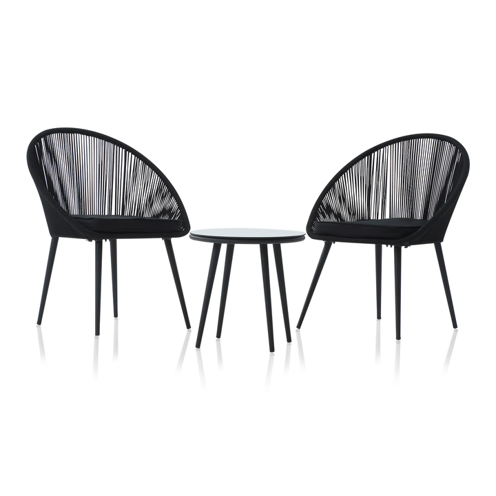 Sam Outdoor Patio Seating Set 2 Chairs and 1 Table Set (Black) Braided & Rope